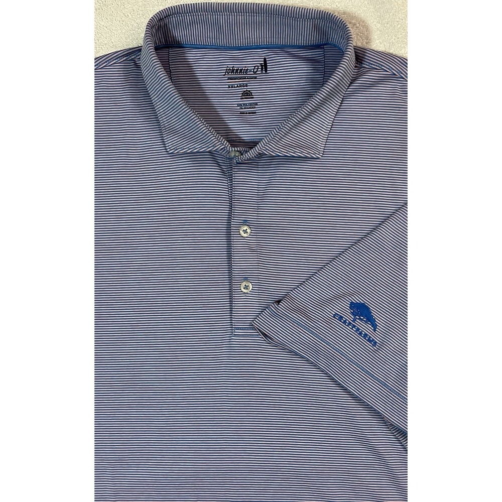 Johnnie-O Performance Polo Purple Pink Striped XXL UPF50 Craft Farms Golf Club‎